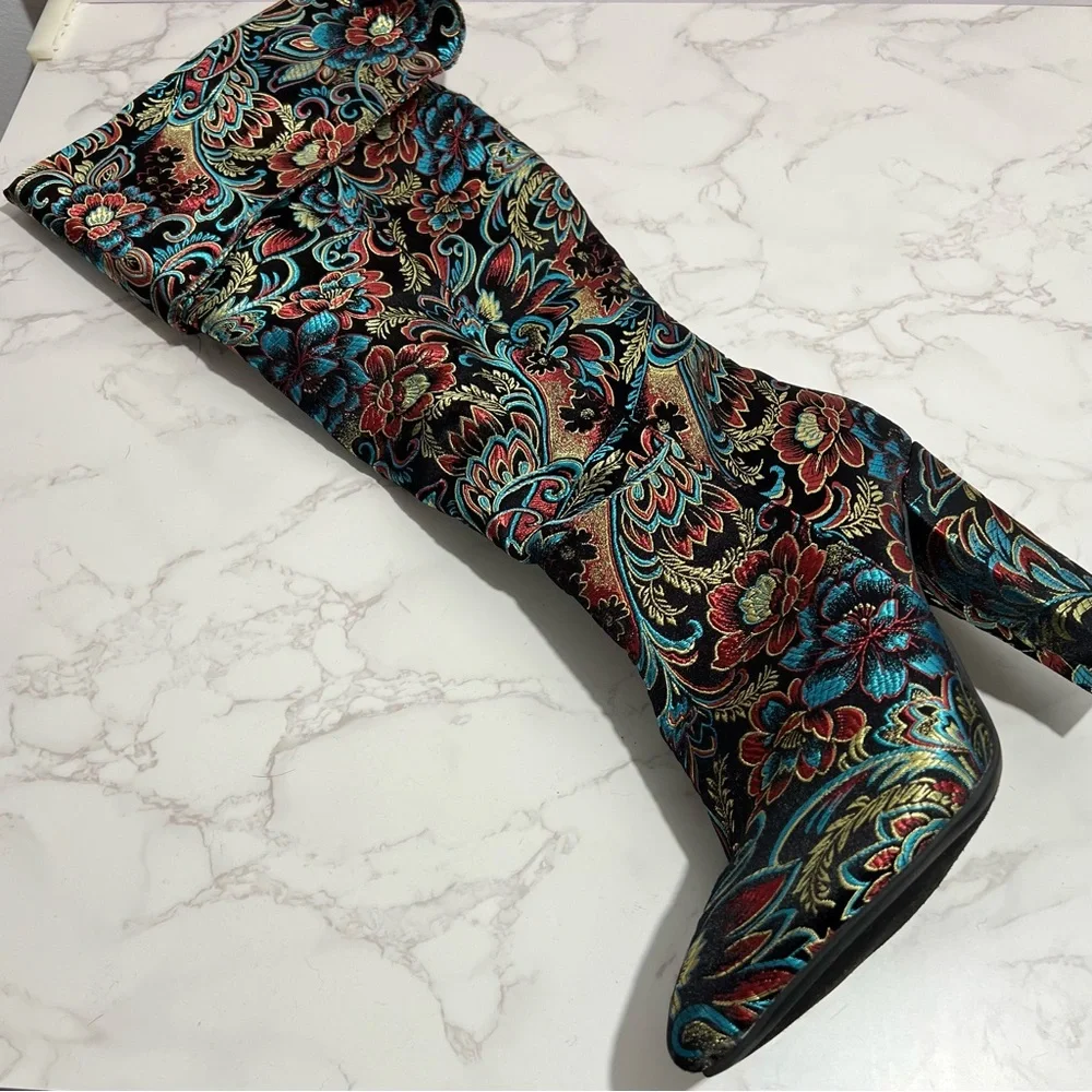 Bamboo Paisley Over The Knee/Thigh High/Fold Over Boot -- EU39/US 9 - Picture 4 of 11